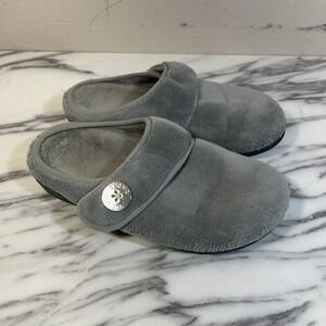 Vionic Sadie Scuff Gray Mules Slip On Comfort Slippers Button Women's 6 Orthotic